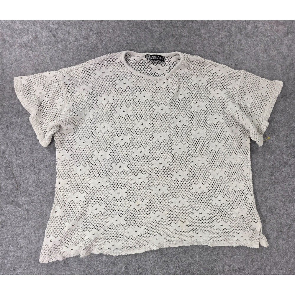 In Gear Vintage 90s Crochet Open Knit Swim Cover Up Shirt Top USA Made OSFA